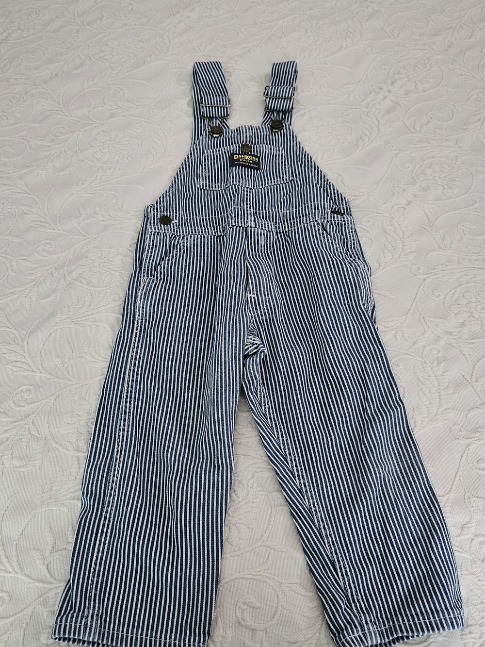 OshKosh B'gosh Blue & White Striped Kids Overalls - Picture 9 of 9